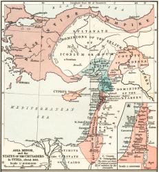 Map of Asia Minor and the Crusader states in Syria, c. 1140. From Historical Atlas, published 1923. | Obraz na stenu