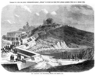 War of Duchies, Danish fortifications, illustration from 'Illustrierte Kriegsberichte aus Schleswig-Holstein', 1864 (engraving) (b/w photo) | Obraz na stenu