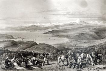 Distant View of the Aconcagua Volcano, from 'Historia de Chile' engraved by F. Lehnert (b/w photo) | Obraz na stenu