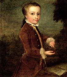 Portrait of Wolfgang Amadeus Mozart (1756-91) aged eight, holding a bird's nest, 1764-65 (oil on canvas) | Obraz na stenu