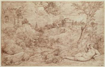 Landscape with a Dragon and a Nude Woman Sleeping (pen & ink and wash on paper) | Obraz na stenu