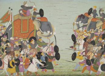 Illustration from a Bhagavata Purana Series, Book 10, Battle Between Balarama and Jarasandha, 1760-65 (w/c and gold on paper) | Obraz na stenu