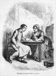 Christophe and the Fat Sylvie, illustration from 'Le Pere Goriot' by Honore de Balzac (1799-1850) (engraving) (b/w photo) | Obraz na stenu