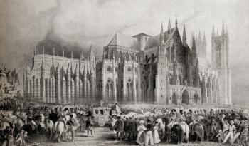 The Coronation procession of William IV (1765-1837) and Queen Adelaide (1792-1849) on 8th September 1831 (engraving) (b/w photo) | Obraz na stenu