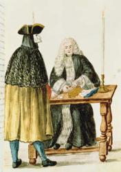 A Magistrate Playing Cards with a Masked Man (w/c on paper) | Obraz na stenu
