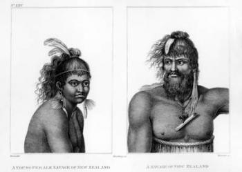 Two Savages of New Zealand, illustration from Labillardière's 'An Account of A Voyage in search of La Perouse', engraved by Charles Turner Warren, 1800 (engraving) | Obraz na stenu