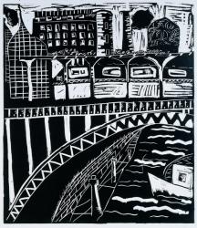 Friedrichstrasse, Berlin, 2007 (linocut) | Obraz na stenu