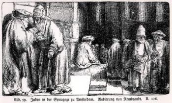 Jews in the Synagogue in Amsterdam, engraved by the artist (b/w photo) | Obraz na stenu