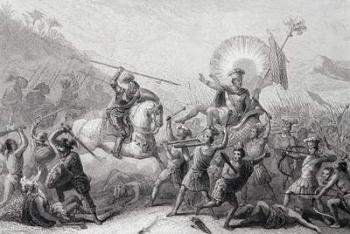 Battle of Otumba, Mexico, 7 July 1520 (engraving) | Obraz na stenu