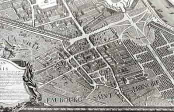 Plan of Paris, known as the 'Plan de Turgot', engraved by Claude Lucas, 1734-39 (engraving) (b/w photo) (detail) | Obraz na stenu