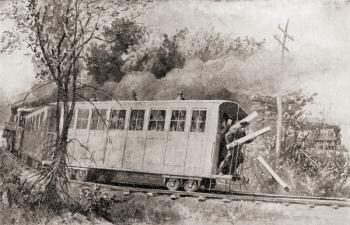 The Great Locomotive Chase or Andrews' Raid, a military raid that occurred April 12, 1862, in northern Georgia during the American Civil War, from 'The History of Our Country', published 1905 (litho) | Obraz na stenu