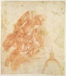 Suspended angel and architectural sketch, c.1600 (red chalk on paper) | Obraz na stenu