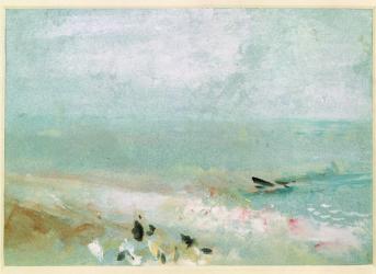 Beach with figures and a jetty. c.1830 (w/c & gouache) | Obraz na stenu