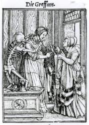 Death and the Mistress, from 'The Dance of Death', engraved by Hans Lutzelburger, c.1538 (woodcut) (b/w photo) | Obraz na stenu