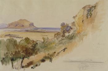 View near Palermo, 1847 (pen & ink with w/c over pencil on paper) | Obraz na stenu