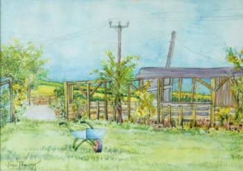 Cottage Garden with Wheelbarrow, 2011, pencil and watercolour | Obraz na stenu