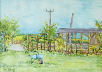 Cottage Garden with Wheelbarrow, 2011, pencil and watercolour | Obraz na stenu