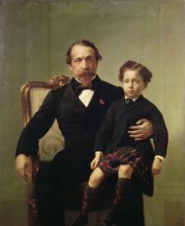 Portrait of the Emperor Louis-Napoleon Bonaparte (1808-73) and his son, Prince Napoleon Eugene Louis Jean Joseph Bonaparte (1856-79) (oil on canvas) | Obraz na stenu