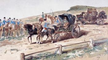 A Postillion mounted on a Carriage Horse, 19th Century, 1886 (colour litho) | Obraz na stenu