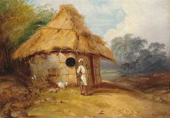 View in Southern India, with a Warrior Outside his Hut, c.1815 (oil on canvas) | Obraz na stenu