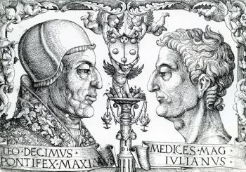 Pope Leo X (1475-1521) and Emperor Julian (330-363), 1513 (engraving) | Obraz na stenu