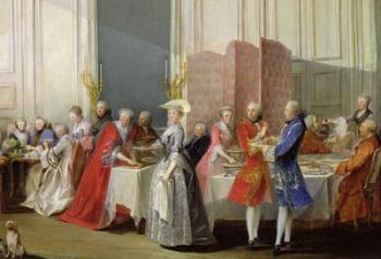 English Tea in the Salon des Quatre Glaces at the House of the Prince de Conti (1717-76) Palais du Temple, detail of the guests, 1766 (oil on canvas) | Obraz na stenu