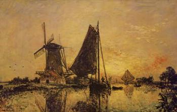 In Holland, Boats near a Windmill, 1868 (oil on canvas) | Obraz na stenu