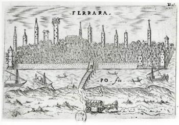 Panoramic view of Ferrara from the opposite bank of the River Po (engraving) (b/w photo) | Obraz na stenu