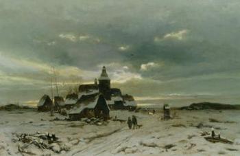 A Village in the Snow (oil on canvas) | Obraz na stenu