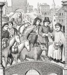Paying the Toll on a Bridge, from 'Le Moyen Age et La Renaissance' by Paul Lacroix (1806-84) published 1847 (litho) | Obraz na stenu