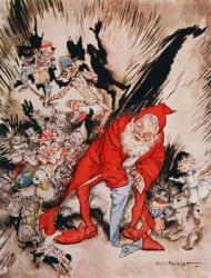 Christmas illustrations, from 'The Night Before Christmas' by Clement C. Moore, 1931 99;Father Christmas filling the stockings; A Visit from St. Nicholas; poem; | Obraz na stenu