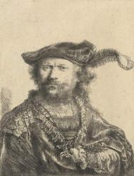 Self Portrait in a Velvet Cap with Plume, 1638 (etching) | Obraz na stenu