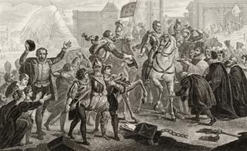 Henri IV (1553-1610) enters Paris in 1594, from 'Histoire de France' by Colart, published c.1840 (engraving) | Obraz na stenu