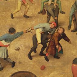 Children's Games (Kinderspiele): detail of children on piggy-back, 1560 (oil on panel) (detail of 68945) | Obraz na stenu