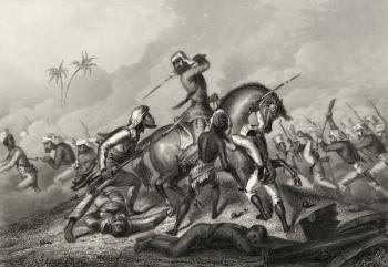 Havelocks column attacking the mutineers before Cawnpore, from 'The History of the Indian Mutiny' published in 1858 (engraving) | Obraz na stenu