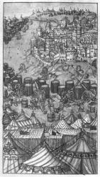 Attack on a Fortified Town, illustration from 'L'Art de l'Artillerie' by Wolff de Senftenberg, late 16th century (pencil & w/c on paper) (b/w photo) | Obraz na stenu