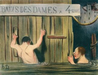 Two young men spying on the ladies in a women's bathouse in the 19th century. From Illustrierte Sittengeschichte vom Mittelalter bis zur Gegenwart by Eduard Fuchs, published 1909. | Obraz na stenu