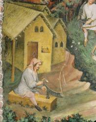 The farmer prepares the scythe for haymaking (fresco) | Obraz na stenu