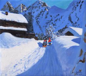 Three tobogganers,La Clusaz,France,2017, (oil on canvas) | Obraz na stenu