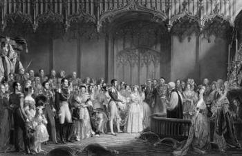 Marriage of Queen Victoria (1819-1901) and Prince Albert (1819-61) at St. James's Palace on 10th February 1840, engraved by Charles Eden Wagstaff, 1840 (etching) | Obraz na stenu