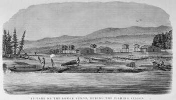 Village on the Lower Yukon, from 'Alaska and its Resources', by William H. Dall, engraved by John Andrew, pub. 1870 (engraving) | Obraz na stenu