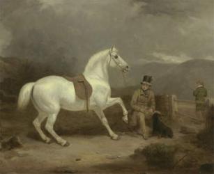 Mr. Johnstone King's Grey Shooting Pony Waiting with a Groom on a Scottish Moor, 1835 (oil on canvas) | Obraz na stenu