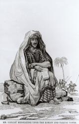 Mr Caillie (1799-1838) Meditating Upon the Koran and Taking Notes (engraving) (b/w photo) | Obraz na stenu