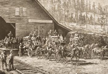 Reno Station on the Central Pacific Railway, in c.1870, from 'American Pictures' published by the Religious Tract Society, 1876 (engraving) | Obraz na stenu