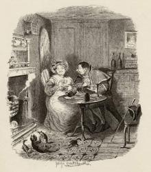 Mr Bumble and Mrs Corney taking tea, from 'The Adventures of Oliver Twist' by Charles Dickens (1812-70) 1838, published by Chapman & Hall, 1901 (engraving) | Obraz na stenu