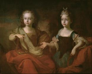 Tsarevich Peter Alekseevitch and Tsarevna Nathalie Alekseevna as Apollo and Diana, c.1722 (oil on canvas) | Obraz na stenu