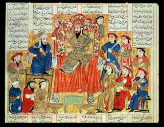 A Sultan and his Court, illustration from the 'Shahnama' (Book of Kings), by Abu'l-Qasim Manur Firdawsi (c.934-c.1020) c.1330 (gouache on paper) | Obraz na stenu