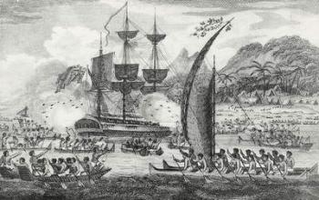 Captain Wallis attacked by the Indians, 1767 (engraving) | Obraz na stenu