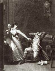 Illustration from 'The Sorrows of Werther' by Johann Wolfgang Goethe (1749-1832) engraved by Jean Baptiste Simonet (1742-1813) (engraving) (b/w photo) | Obraz na stenu