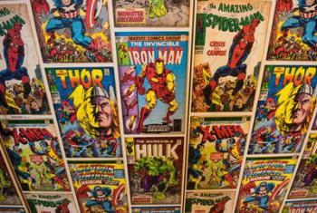 Wallpaper display created from covers of Marvel Comics, The Hulk, Iron-Man, Spider-Man, X-Men, Captain America & Thor (photo) | Obraz na stenu